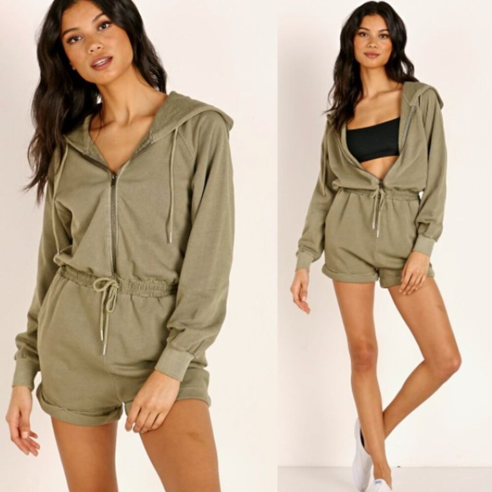 REVOLVE Olive Green Hooded Romper